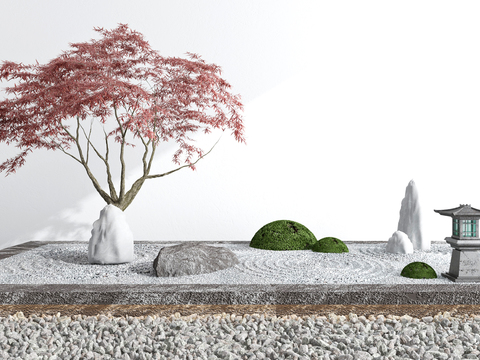  新中式红枫枯山水小品3d模型 