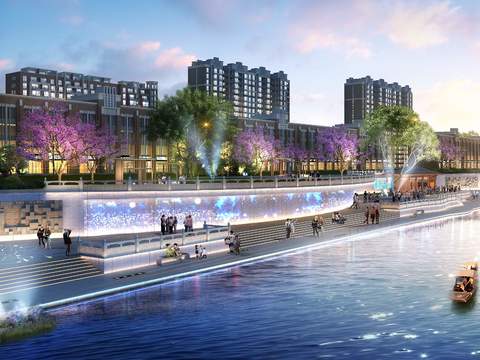  江边阶梯 公园夜景psd 