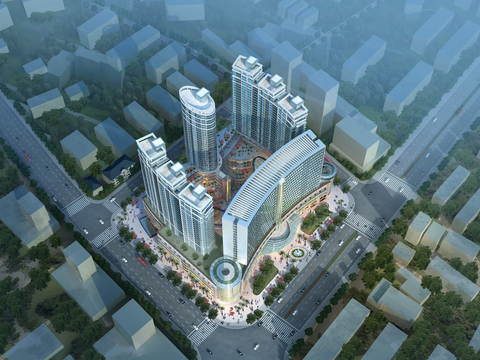  现代建筑外观鸟瞰景观psd 