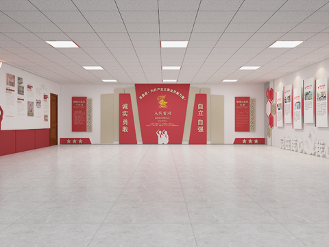  少先队党建室 活动室 文化墙3d模型 