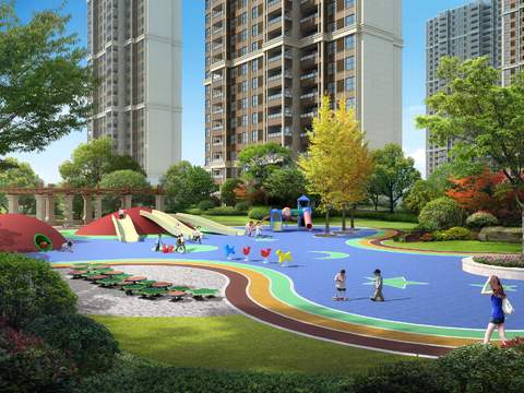  现代小区亲子游乐场景观psd 