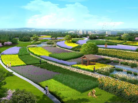  现代田园园林景观psd 