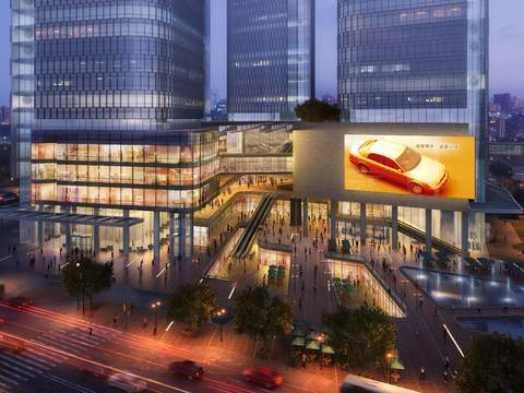  现代商业楼建筑外观夜景psd 