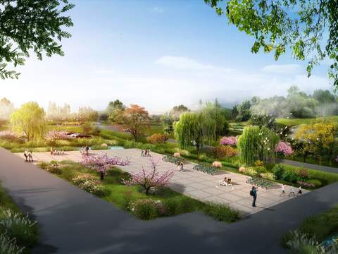  现代公园园林鸟瞰psd 