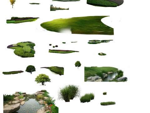  现代大树小溪草坪psd 