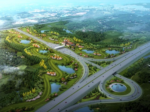  收费站道路鸟瞰psd 