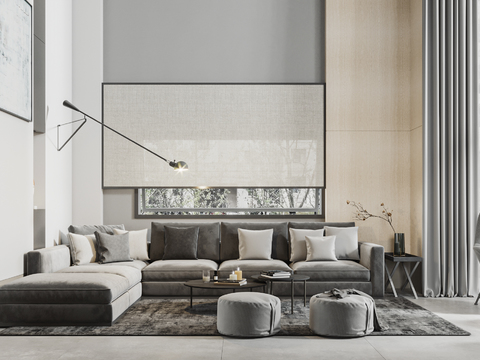  现代别墅客厅餐厅3d模型 