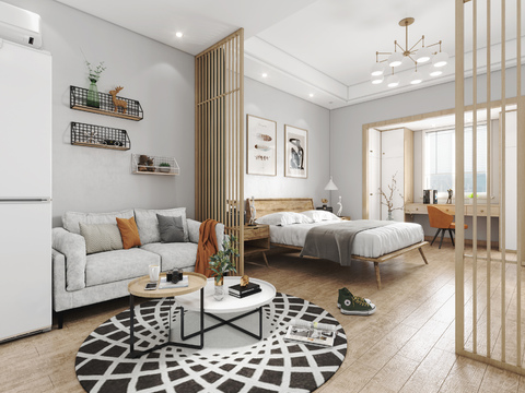  北欧公寓客厅卧室3d模型 