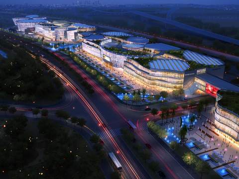  现代商业街外观夜景鸟瞰psd 