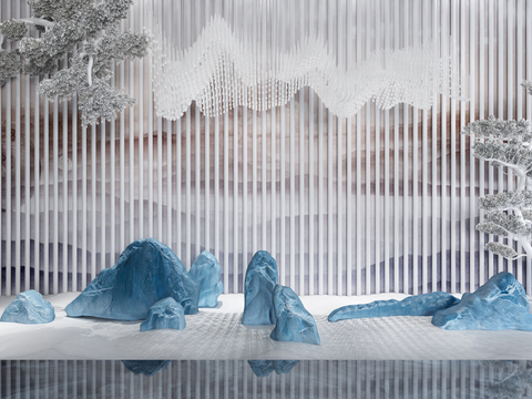  新中式造景假山园艺小品3d模型 