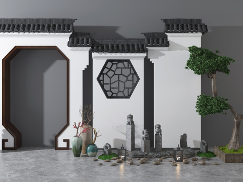  新中式园艺小品景观3d模型 