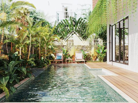  现代别墅泳池3d模型 