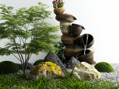  新中式庭院水景小品3d模型 