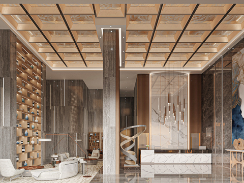  办公大堂 商务大堂3d模型 