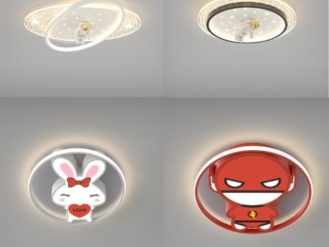  儿童房创意卡通LED吸顶灯3d模型下载 太空兔子超级英雄主题灯饰 儿童卧室装饰灯具 