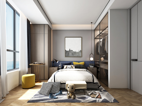  现代公寓卧室客厅餐厅卫生间3d模型 