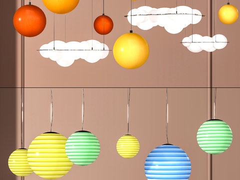  儿童房星球云朵吊灯3d模型下载 现代简约球形灯饰 家庭艺术照明装饰 