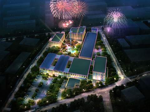  现代酒店烟花夜景鸟瞰psd 
