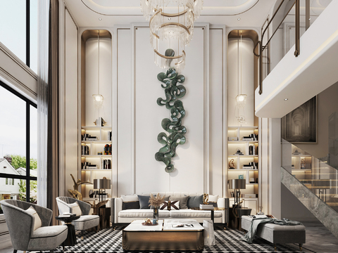  现代轻奢别墅大堂3d模型 