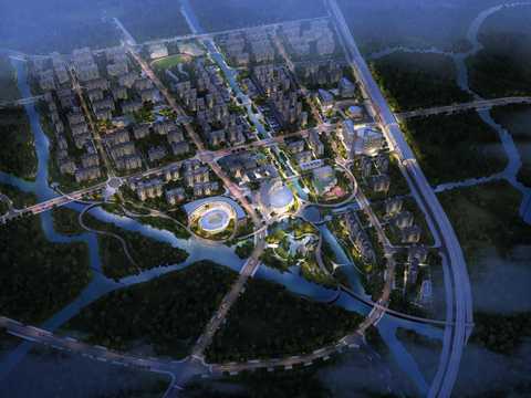  城市鸟瞰夜景psd 