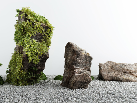  新中式假山石头景观小品3d模型 