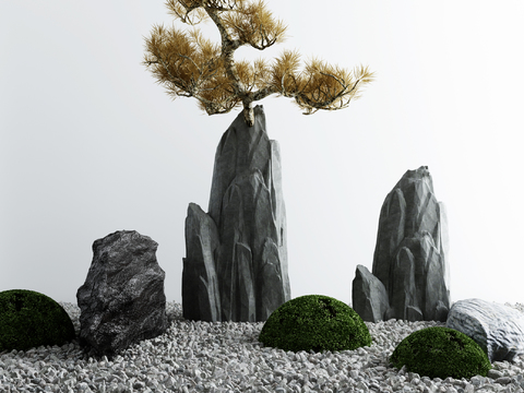  新中式假山景观小品3d模型 