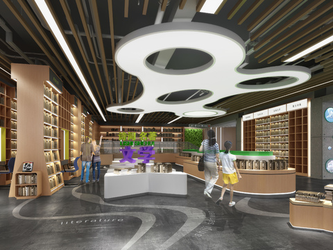  现代书店书吧3d模型 