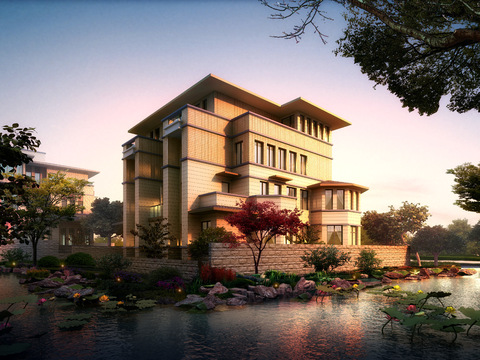  现代独栋别墅psd 