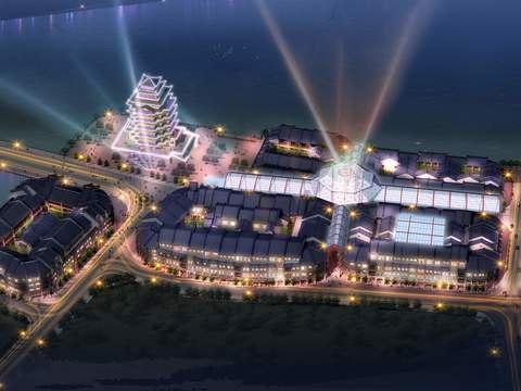  现代住宅楼夜景鸟瞰psd 