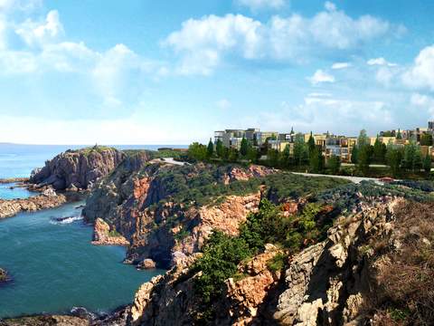  现代海边石滩景观psd 