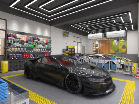  现代汽车美容店3d模型 
