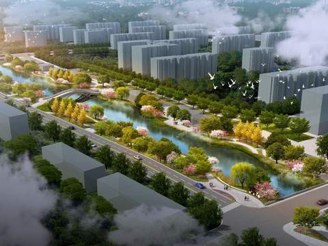  湿地公园鸟瞰psd 