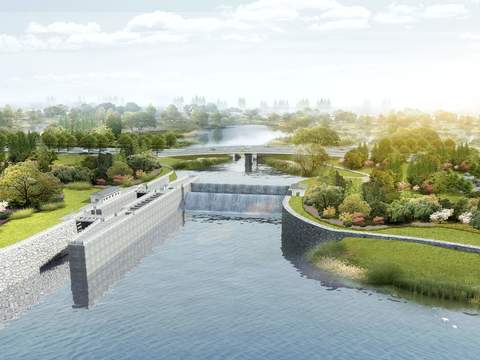  河滨 湖泊 堤坝psd 