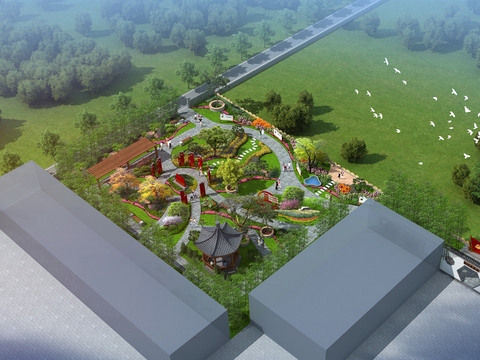  现代公园景观鸟瞰psd 