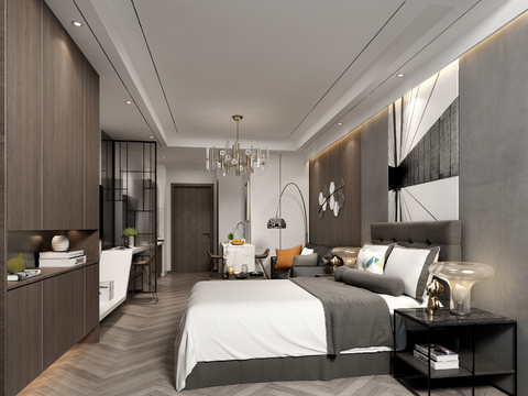  现代公寓卧室客厅3d模型 