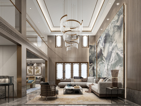  新中式别墅客厅3d模型 