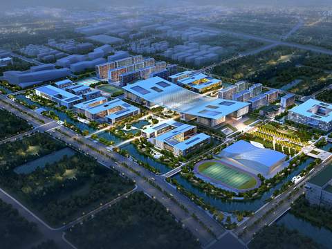  现代住宅楼鸟瞰夜景psd 