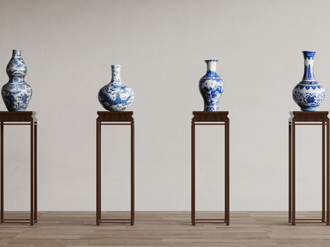  新中式陶瓷 陶器 青花瓷 花瓶3d模型 