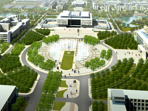  现代学校鸟瞰psd 