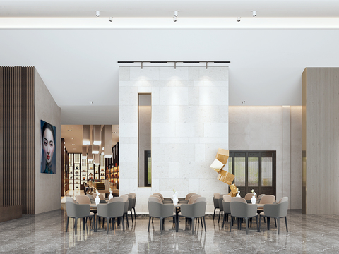  新中式酒店大堂前台大厅3d模型 