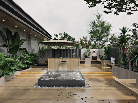  别墅庭院 花园露台3d模型 