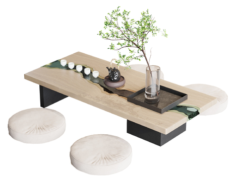 新中式榻榻米茶桌椅3d模型