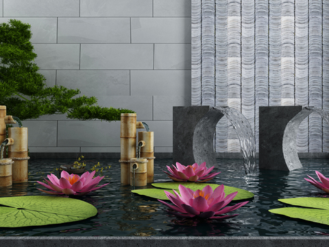  新中式荷花荷叶水景小品3d模型 