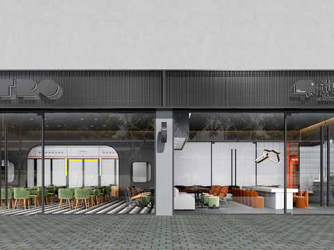  现代奶茶店3d模型 