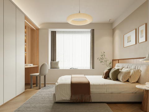 奶油风卧室 主卧 主人房3d模型