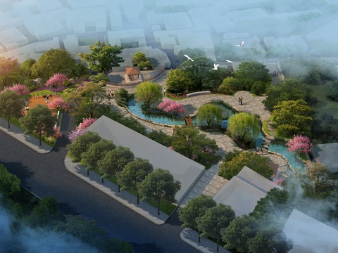  现代公园园林鸟瞰psd 