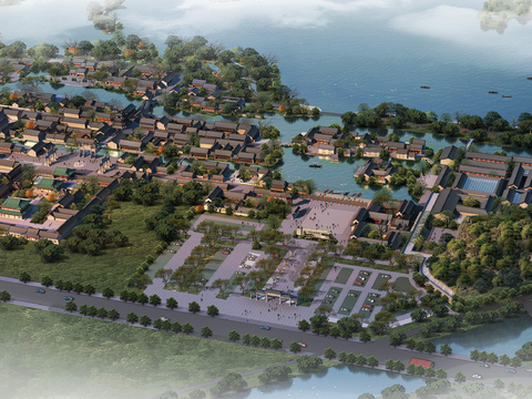  中式古镇景观psd 