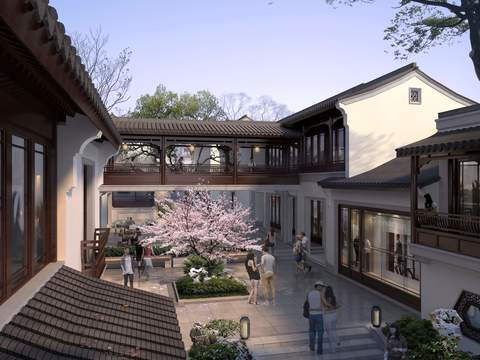  中式商场中庭景观psd 