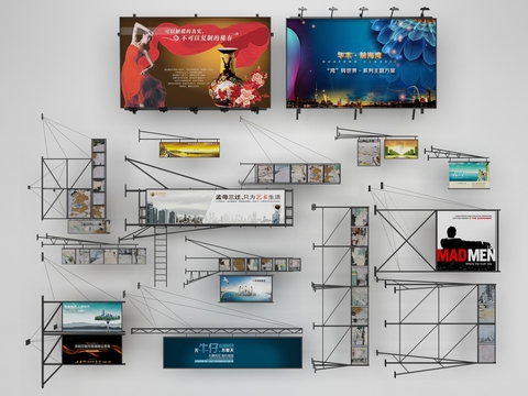  现代户外广告牌3d模型 