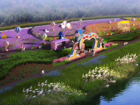  现代花海公园鸟瞰psd 